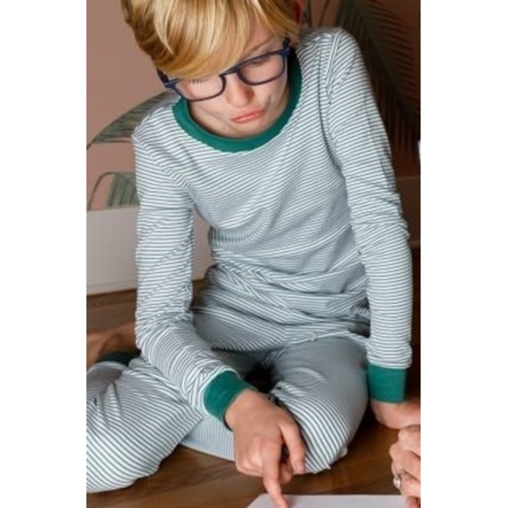 LAKE Long-Long Pajama Set Striped Pima Cotton Evergreen Size 10